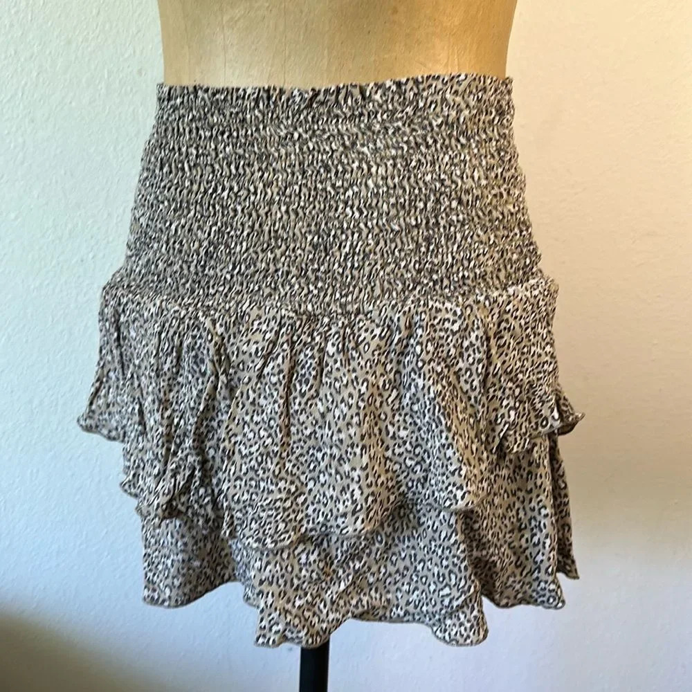 Blue Life S layered viscose skirt cheetah print skort wide elastic waist band
